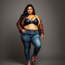 A hyper-realistic image of an Indian, curvy, and thick mature wife, embodying stunning beauty and feminine allure