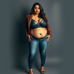 A hyper-realistic image of an Indian, curvy, and thick mature wife, embodying stunning beauty and feminine allure