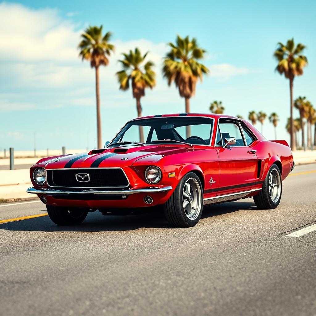 A custom-designed Mazda 2 reimagined as a classic 1969 Mustang, featuring the iconic muscular body lines and aggressive stance of the Mustang