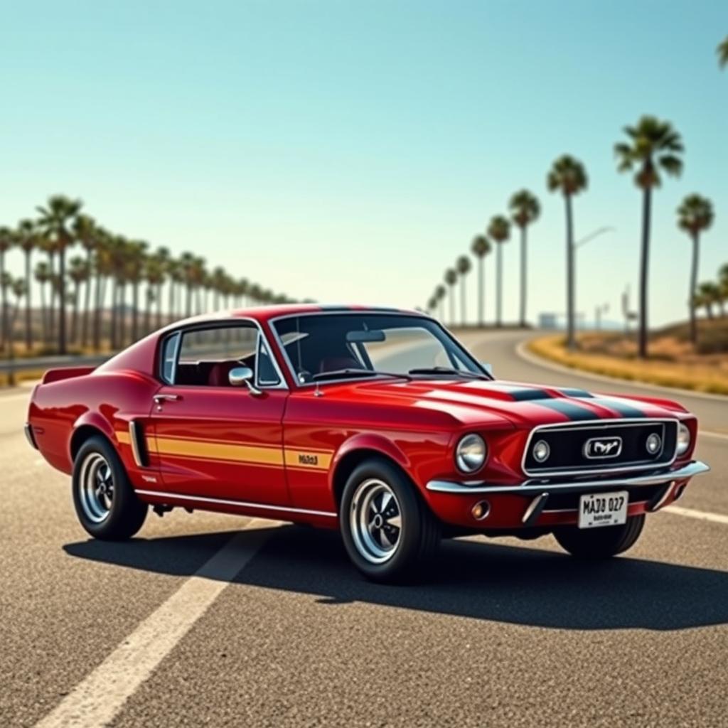 A custom-designed Mazda 2 reimagined as a classic 1969 Mustang, featuring the iconic muscular body lines and aggressive stance of the Mustang