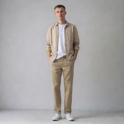 A person of average build standing in a relaxed posture. Dressed in casual, commonly worn clothes with a neutral expression, reflecting everyday normality.