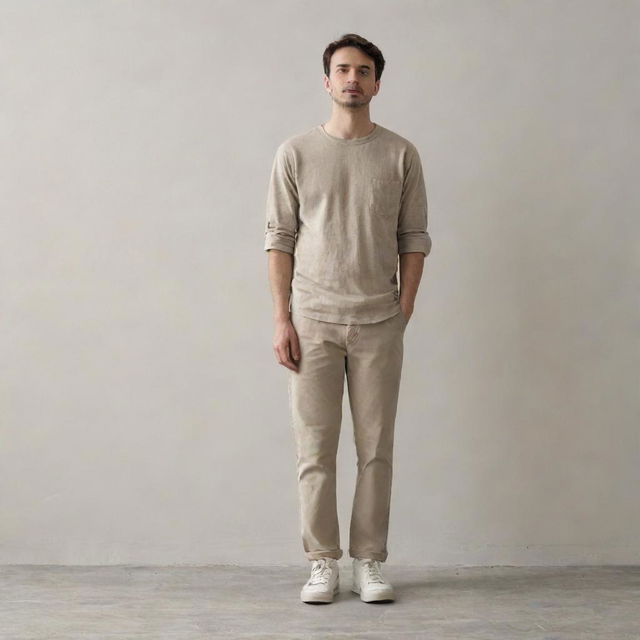 A person of average build standing in a relaxed posture. Dressed in casual, commonly worn clothes with a neutral expression, reflecting everyday normality.