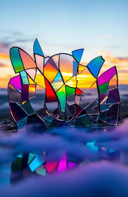 A beautifully shattered mirror reflecting a fragmented landscape, showcasing a surreal scene with vibrant colors and abstract shapes blending into one another