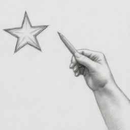 Produce a pencil sketch depicting an individual reaching for a star, representing the pursuit of dreams. It should be simple and replicable using basic drawing techniques.