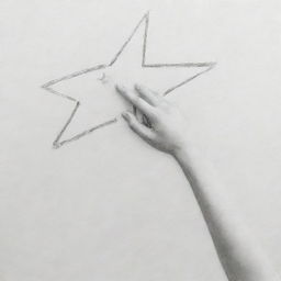 Produce a pencil sketch depicting an individual reaching for a star, representing the pursuit of dreams. It should be simple and replicable using basic drawing techniques.