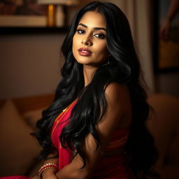 A sensual portrayal of a South Asian woman in an intimate setting, capturing her beauty and allure