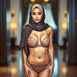 A beautiful woman wearing a stylish hijab, exuding elegance and confidence