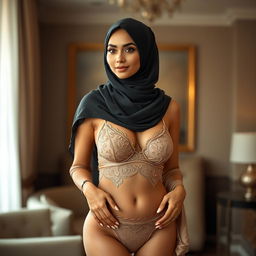 A beautiful woman wearing a stylish hijab, exuding elegance and confidence