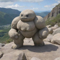 A robust image of a rock-type Pokemon such as Geodude or Onix, exhibiting its sturdiness and powers in a rugged mountainous terrain