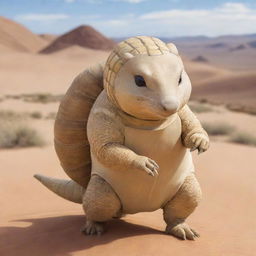 An engaging image of Sandshrew, an armadillo-inspired Pokemon, navigating through a desert environment with its unique abilities