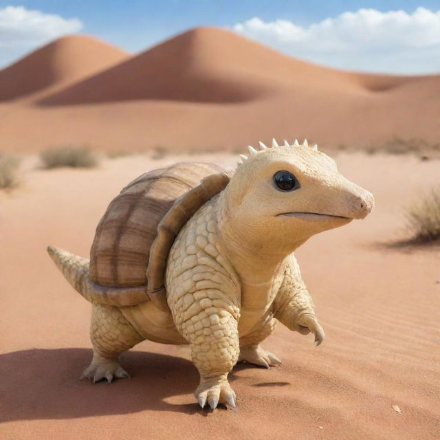 An engaging image of Sandshrew, an armadillo-inspired Pokemon, navigating through a desert environment with its unique abilities