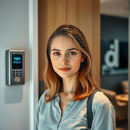 A closed office door featuring a sleek intercom system mounted on the wall beside the entrance