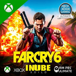 A vibrant and dynamic YouTube thumbnail for a video titled ‘Jugando en la Nube: Far Cry 6 | Gameplay | Xbox Cloud Gaming | Game Pass Ultimate’