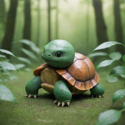 A captivating image of a ninja-themed tortoise Pokemon, displaying agility and stealth amidst a lush green backdrop