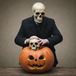 Change the headless man's held head to something other than a skull. Perhaps an antique, ornate pumpkin.