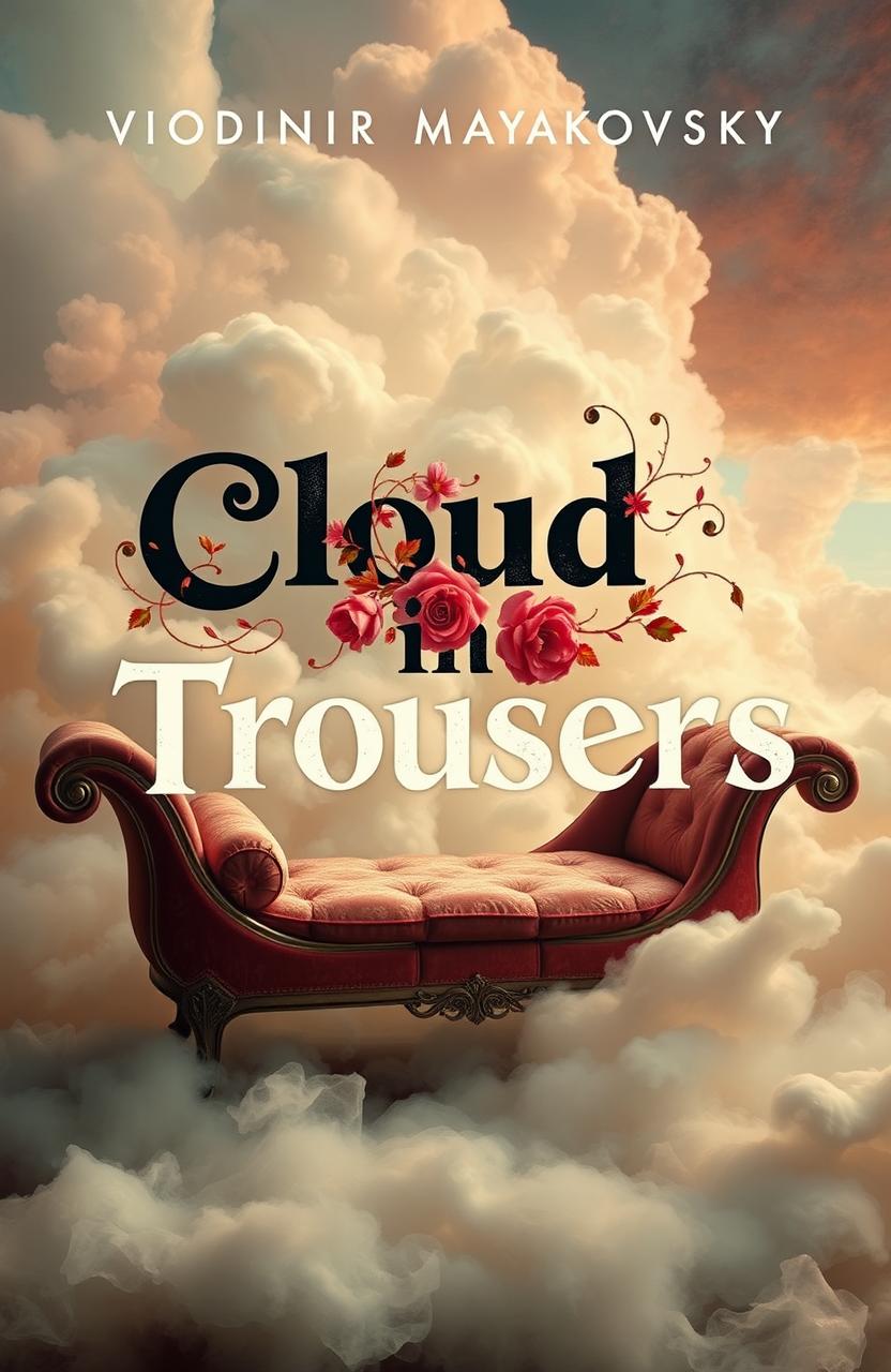 A visually striking book cover for Vladimir Mayakovsky's poem "Cloud in Trousers"