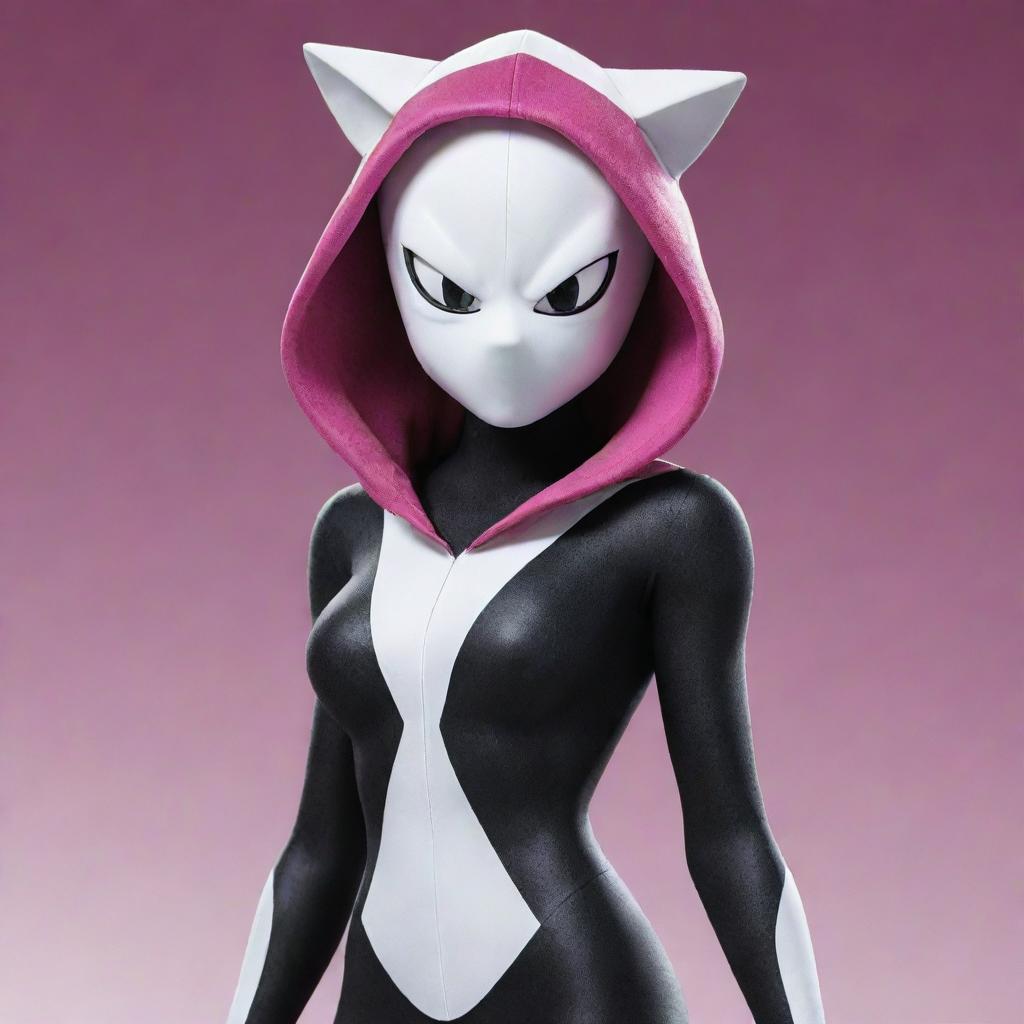 Sonic the Hedgehog dressed in Spider-Gwen's distinctive black and white suit, complete with a hood and pink highlights.