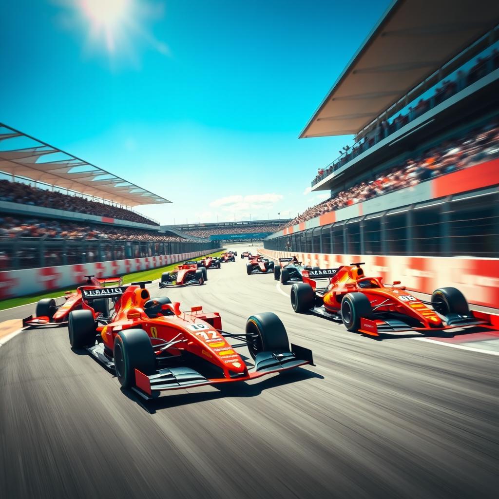 A high-speed Formula 1 racing scene capturing the excitement of a Grand Prix