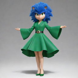 Sonic, the blue anthropomorphic hedgehog, redesigned to have features of Tatsumaki from One Punch Man. Give Sonic Tatsumaki's telekinetic powers, green dress and short hair.