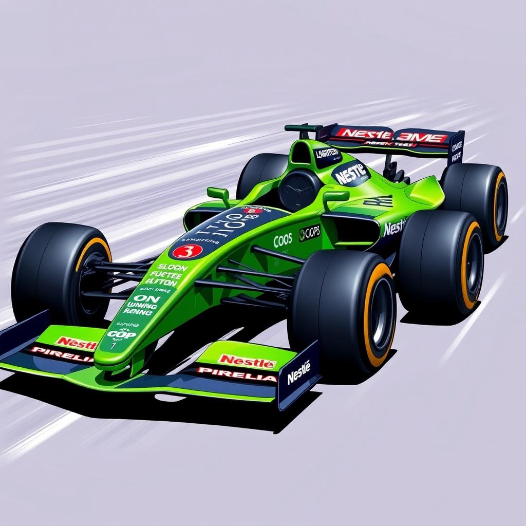 A detailed illustration of a Formula 1 car representing the Apex Racing team