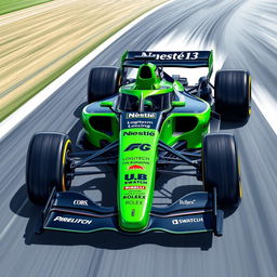 A detailed illustration of a Formula 1 car representing the Apex Racing team