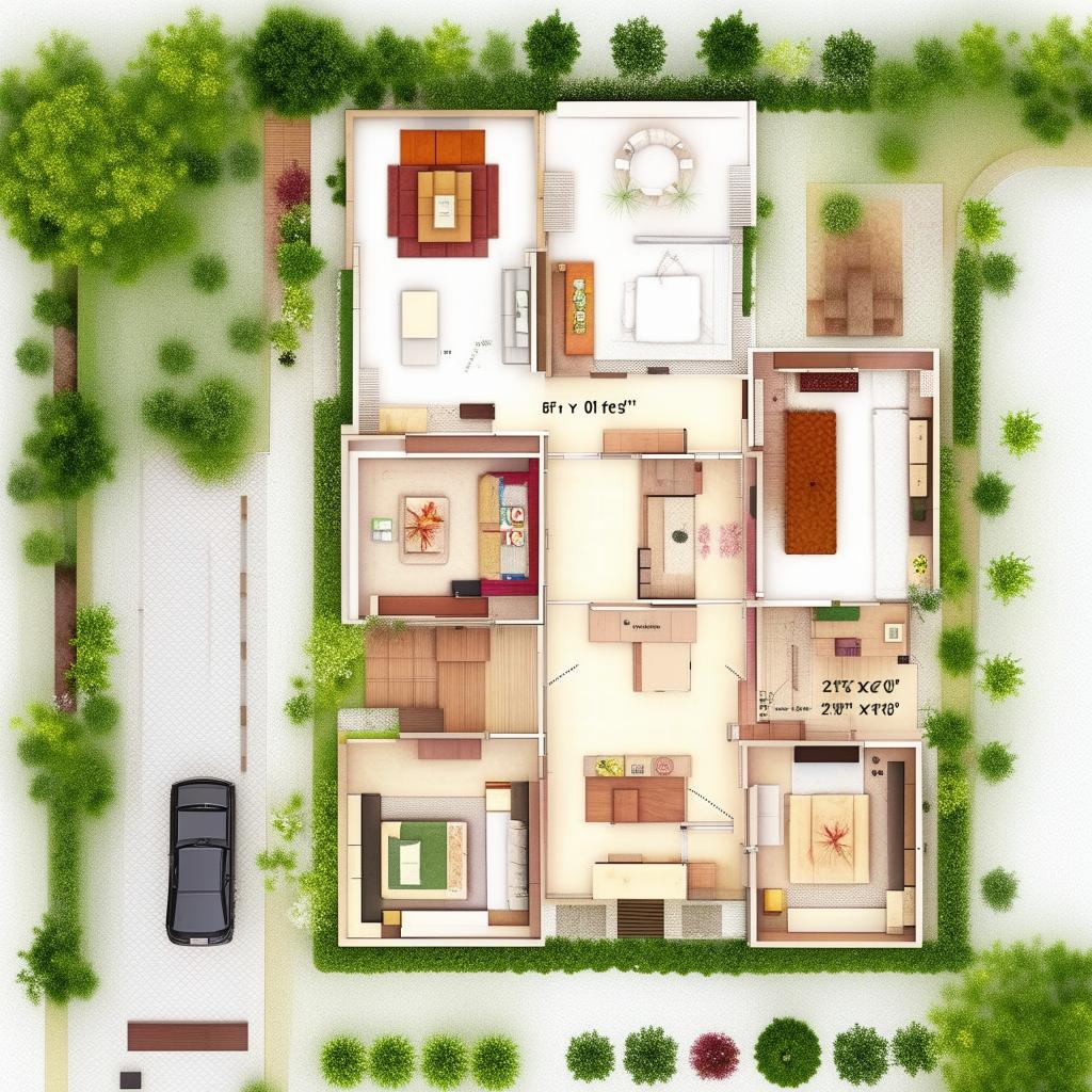 Design an optimal house plan for a plot measuring 40 feet by 21 feet.