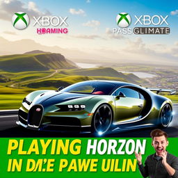 A high-quality and eye-catching YouTube thumbnail for a video titled 'Playing in the Cloud: Forza Horizon 4 | Gameplay | Xbox Cloud Gaming 🎮🔥👾| Game Pass Ultimate'