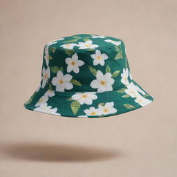 Modify the second image of a bucket hat design by adding a tasteful amount of iconic Balinese Jasmine flowers