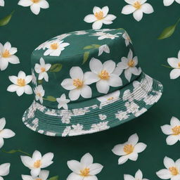 Modify the second image of a bucket hat design by adding a tasteful amount of iconic Balinese Jasmine flowers