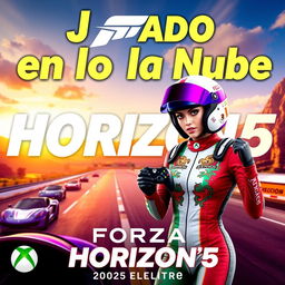 A vibrant and eye-catching thumbnail for the video titled 'Jugando en la Nube: Forza Horizon 5 | Gameplay | Xbox Cloud Gaming 🎮🔥👾| Game Pass Ultimate'