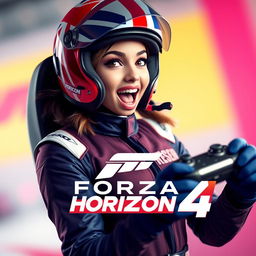 A vibrant and captivating thumbnail featuring an avatar of an incredibly attractive and super excited female character dressed as a sexy English racing pilot