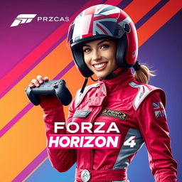 A vibrant and captivating thumbnail featuring an avatar of an incredibly attractive and super excited female character dressed as a sexy English racing pilot