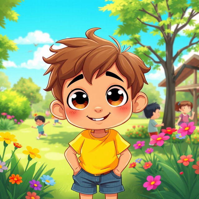 A whimsical illustration of a bus-eyed boy named Bayo, featuring oversized, cartoonish eyes with an expressive, playful demeanor