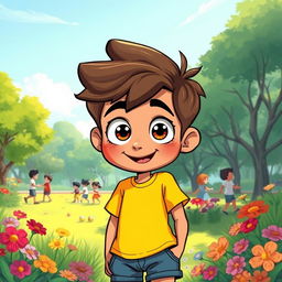 A whimsical illustration of a bus-eyed boy named Bayo, featuring oversized, cartoonish eyes with an expressive, playful demeanor