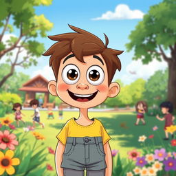 A whimsical illustration of a bus-eyed boy named Bayo, featuring oversized, cartoonish eyes with an expressive, playful demeanor