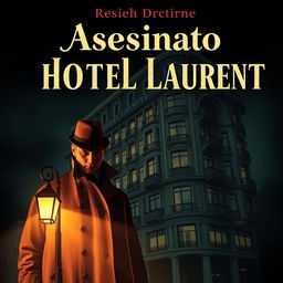 A retro style book cover for a noir novel titled 'Asesinato en el Hotel Laurent'