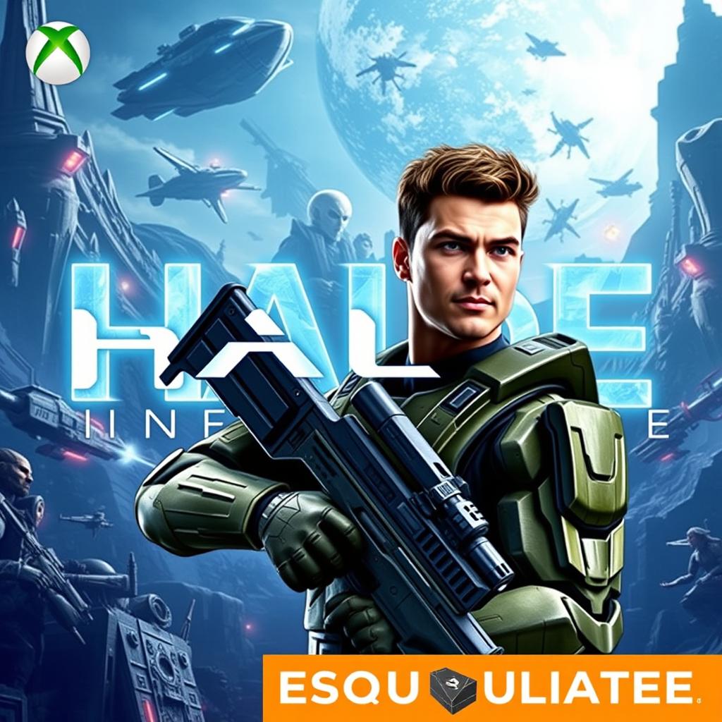 A stunning and high-quality thumbnail for a video titled 'Jugando en la Nube: Halo Infinite | Gameplay | Xbox Cloud Gaming 🎮🔥👾| Game Pass Ultimate'