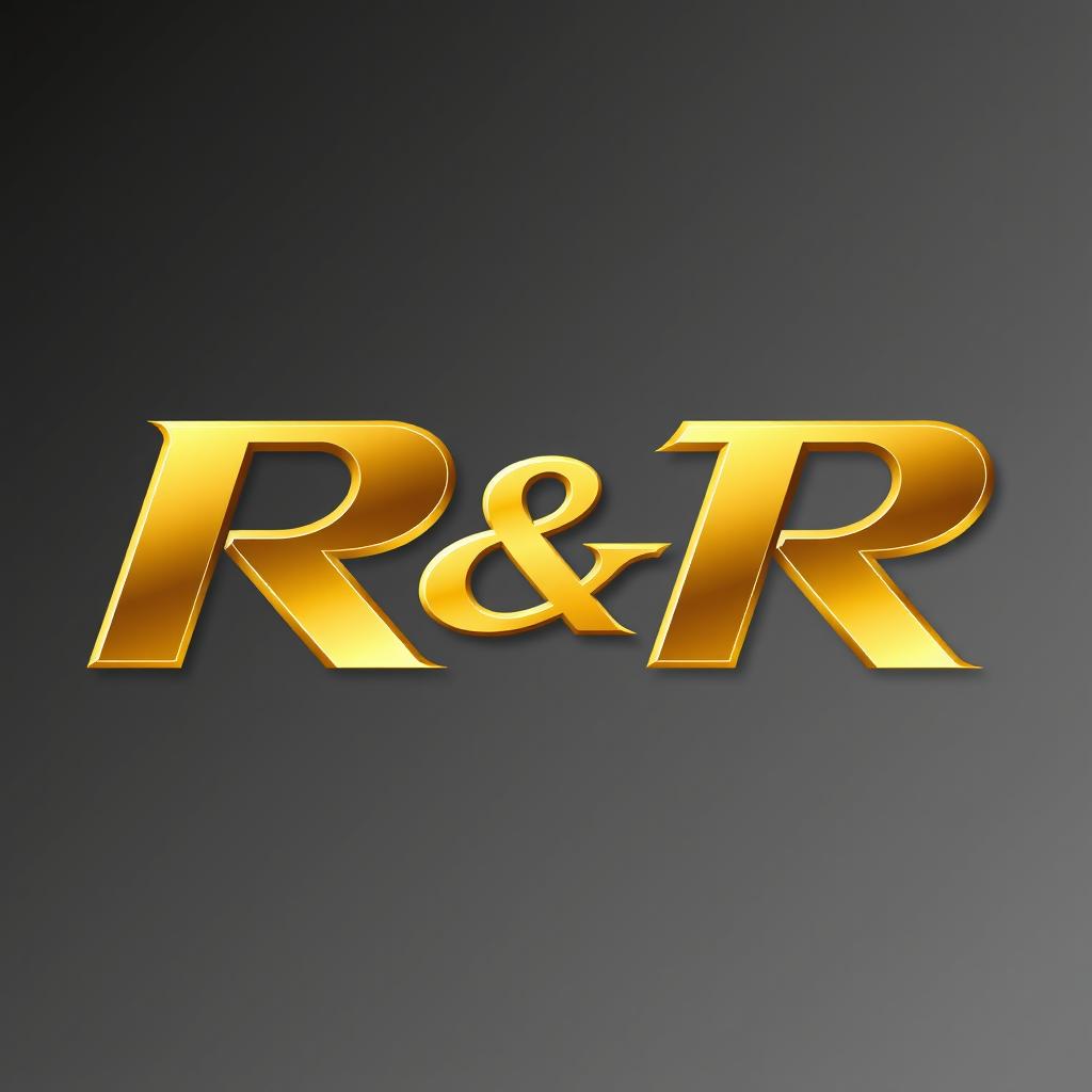 A sleek and modern logo design for the automobile industry, featuring the letters 'R&R' prominently displayed in a luxurious gold color