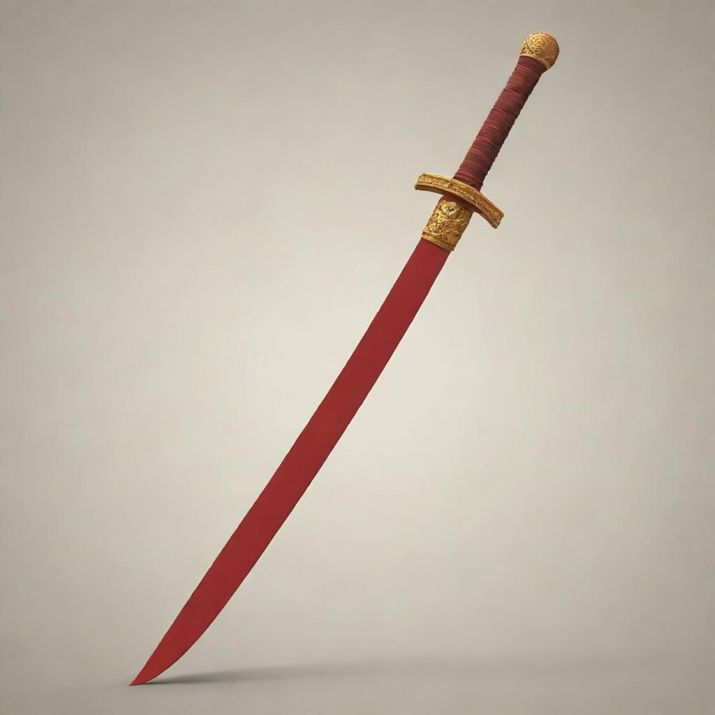 Create a 2D animated image of a traditional Filipino sword with a handle colored in hues of red, brown, and gold.