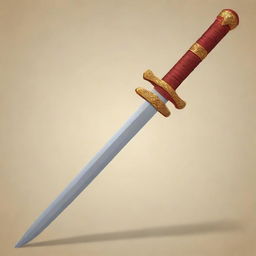 Create a 2D animated image of a traditional Filipino sword with a handle colored in hues of red, brown, and gold.