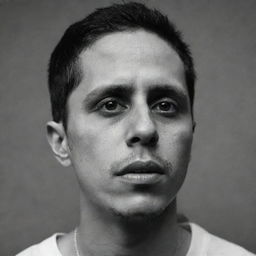 A striking portrait of the late Venezuelan rapper Canserbero, capturing his charismatic persona and deep connection to his music.