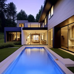 A detailed house plan showcasing a spacious indoor or outdoor swimming pool integrated into the design elegantly.