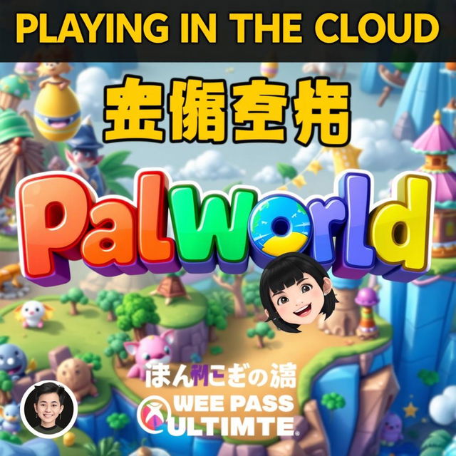 A vibrant and high-quality thumbnail for a video titled 'Playing in the Cloud: Palworld | Gameplay | Xbox Cloud Gaming 🎮🔥👾| Game Pass Ultimate'