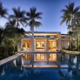 An architecturally beautiful house plan featuring a well-integrated, chic swimming pool.