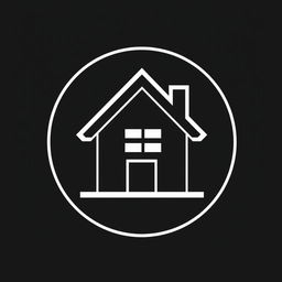 A contemporary black and white logo featuring a house at the center, designed with a minimalist approach