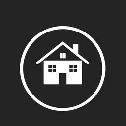 A striking black and white logo prominently featuring a house at the center