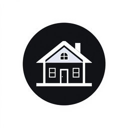 A striking black and white logo prominently featuring a house at the center