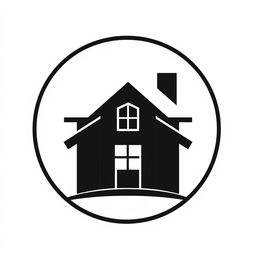 A striking black and white logo prominently featuring a house at the center