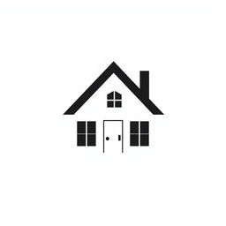 A striking black and white logo featuring a house positioned prominently at the center