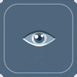 A minimalistic pixel art game icon featuring a striking silver eye in the center